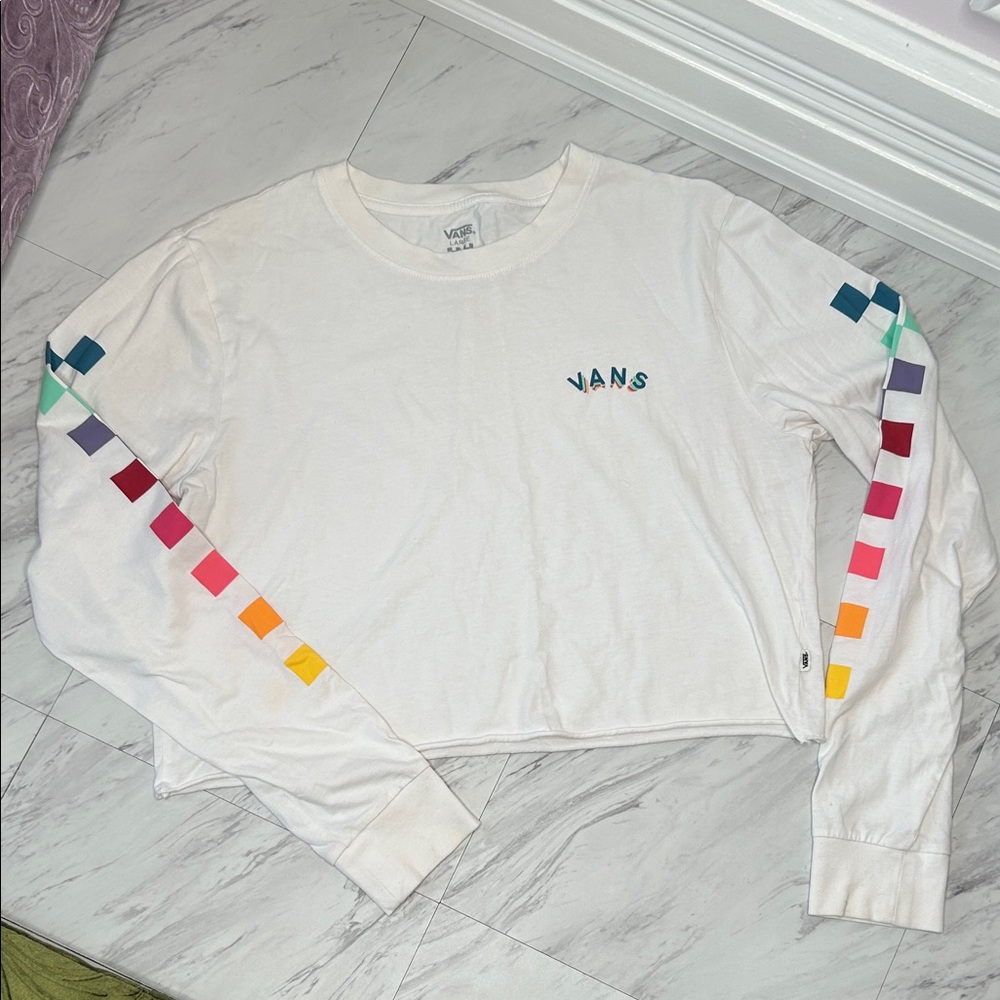 Vans White Long Sleeve with Multicolor Sleeve Accents